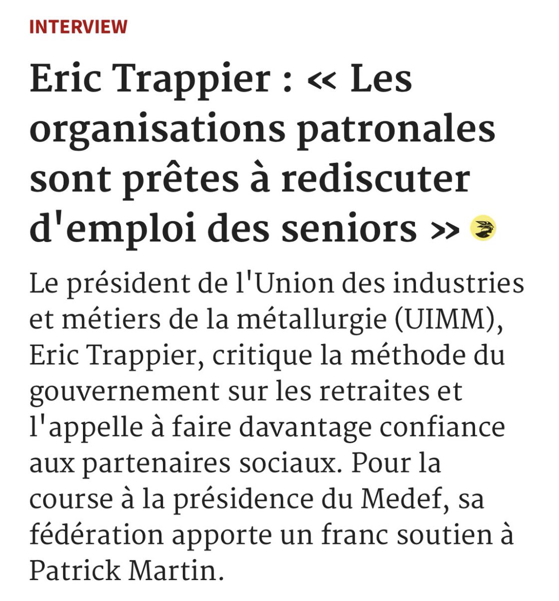 Patrick Martin (@patrickmartin_1) on Twitter photo Merci Éric Trappier et l’<a href="/uimm/">UIMM La Fabrique de l'Avenir</a> pour ce soutien important !
Il n’y a qu’ensemble, unis, autour d’un collectif fort, que nous bâtirons le MEDEF de demain, à même de relever les défis qui nous attendent. Ce MEDEF ambitieux pour la France que nous appelons de nos vœux ! Merci Éric Trappier et l’<a href="/uimm/">UIMM La Fabrique de l'Avenir</a> pour ce soutien important !
Il n’y a qu’ensemble, unis, autour d’un collectif fort, que nous bâtirons le MEDEF de demain, à même de relever les défis qui nous attendent. Ce MEDEF ambitieux pour la France que nous appelons de nos vœux !