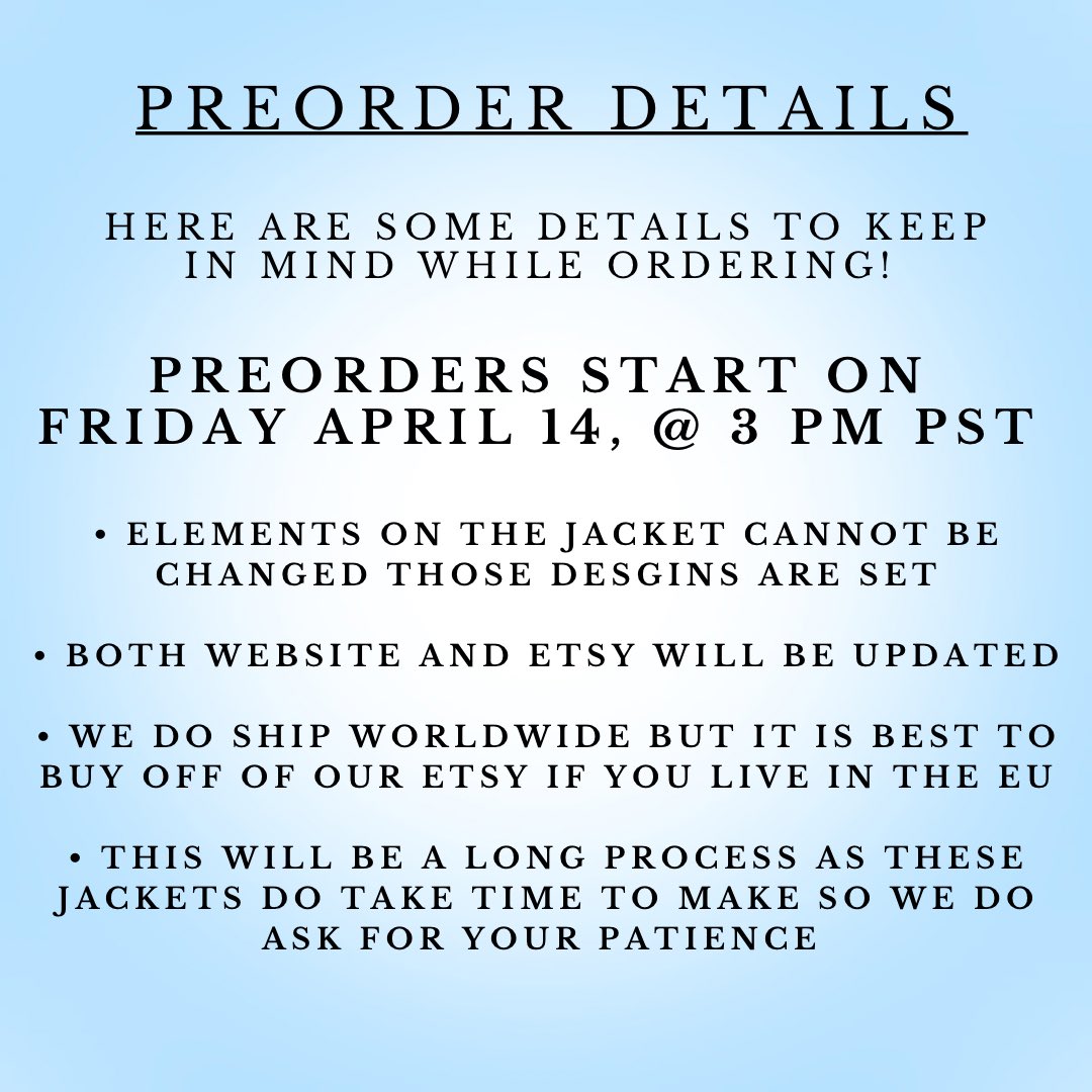 angelicghostco's tweet photo. New Product: Fandom Letterman Jackets

Preorder opens: Friday April 14 @ 3 PM PST

Each Letterman comes with a preorder benefit!

Details for the jackets below

GOs welcome please DM!

Will Link my shops store/ Etsy here on preorder day https://t.co/O7K2c0zVXY