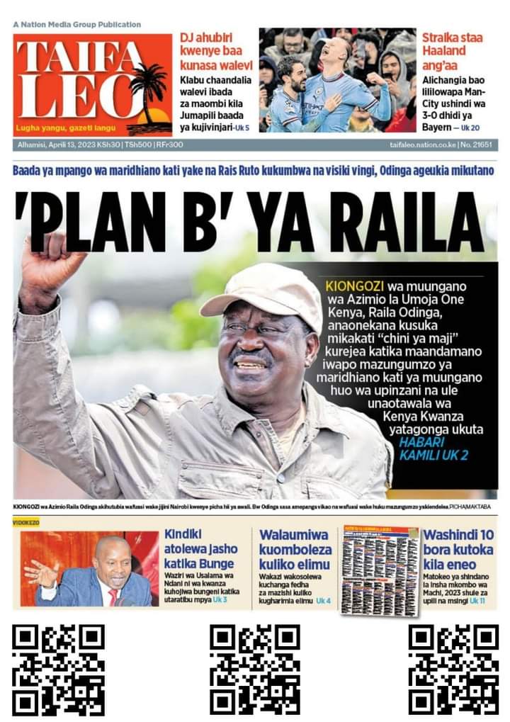 OfficialPUPress's tweet photo. 'Plan B' ya Raila
~ Taifa Leo https://t.co/TBNeZsdTjl