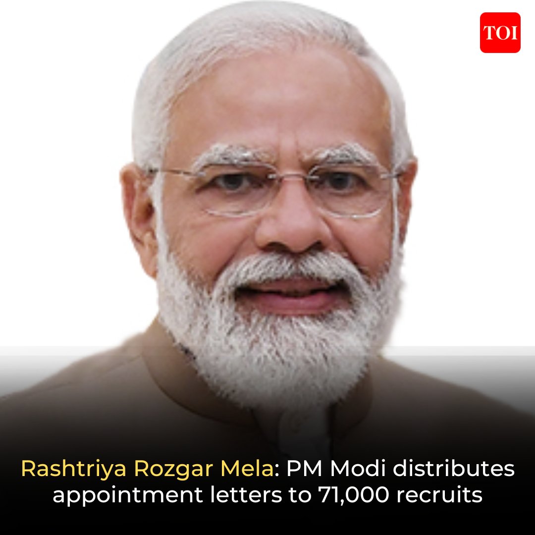 timesofindia's tweet photo. PM #NarendraModi today virtually distributed appointment letters to 71,000 new recruits in the #RashtriyaRozgarMela and said that #Startups have created more than 40 lakh direct and indirect jobs in the country.

Read: https://t.co/7qY7Hulsz8 https://t.co/drjQPQr0Jh