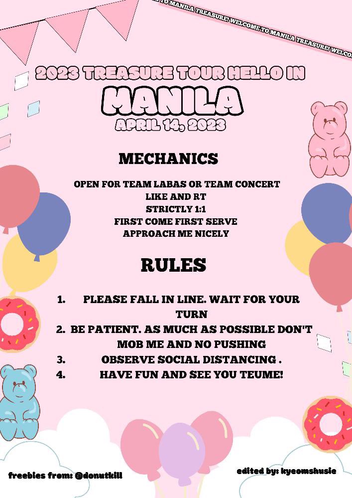 donutkill's tweet photo. Hi! I'll be giving away freebies on Treasure's Hello Tour in Manila 💙 

This is free for all teume. Mapa team concert or team labas ka man, you can claim the freebies. 

See you there!  💗

MALIGAYANG PAGBABALIK 
TREASURE
#HELLO_TREASUREinManila
#트레저 #TREASURE https://t.co/WJyz8U0lm6