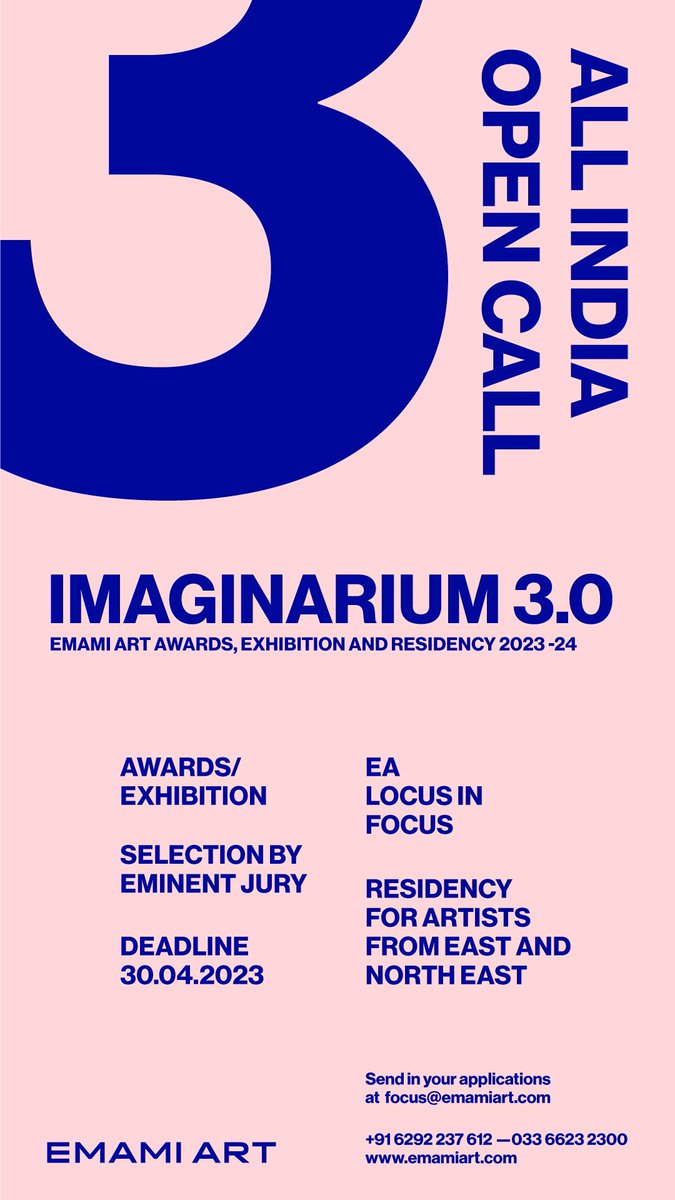 Emami Art invites applications for exhibitions, Awards and Residency. We have been actively supporting emerging young artists through awards, exhibitions and mentorship through IMAGINARIUM, the annual All- India Open Call programme.

#artist #ArtistOnTwitter