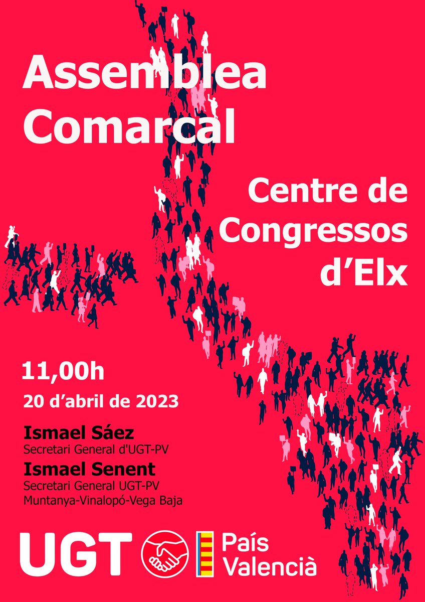 📢 Seguim amb la ronda d'ASSEMBLEES COMARCALS. El dijous 20 d'abril a Elx, amb les companyes i companys d'<a href="/UGTPV_MVVB/">UGT-PV Muntanya Vinalopó Vega Baja</a>.

💪 Les propostes sindicals a estes crisis que hem patit ens han fet aconseguir molts avanços socials. Es hora de posar-los en valor!

#ConUGTGanas #UGTPV