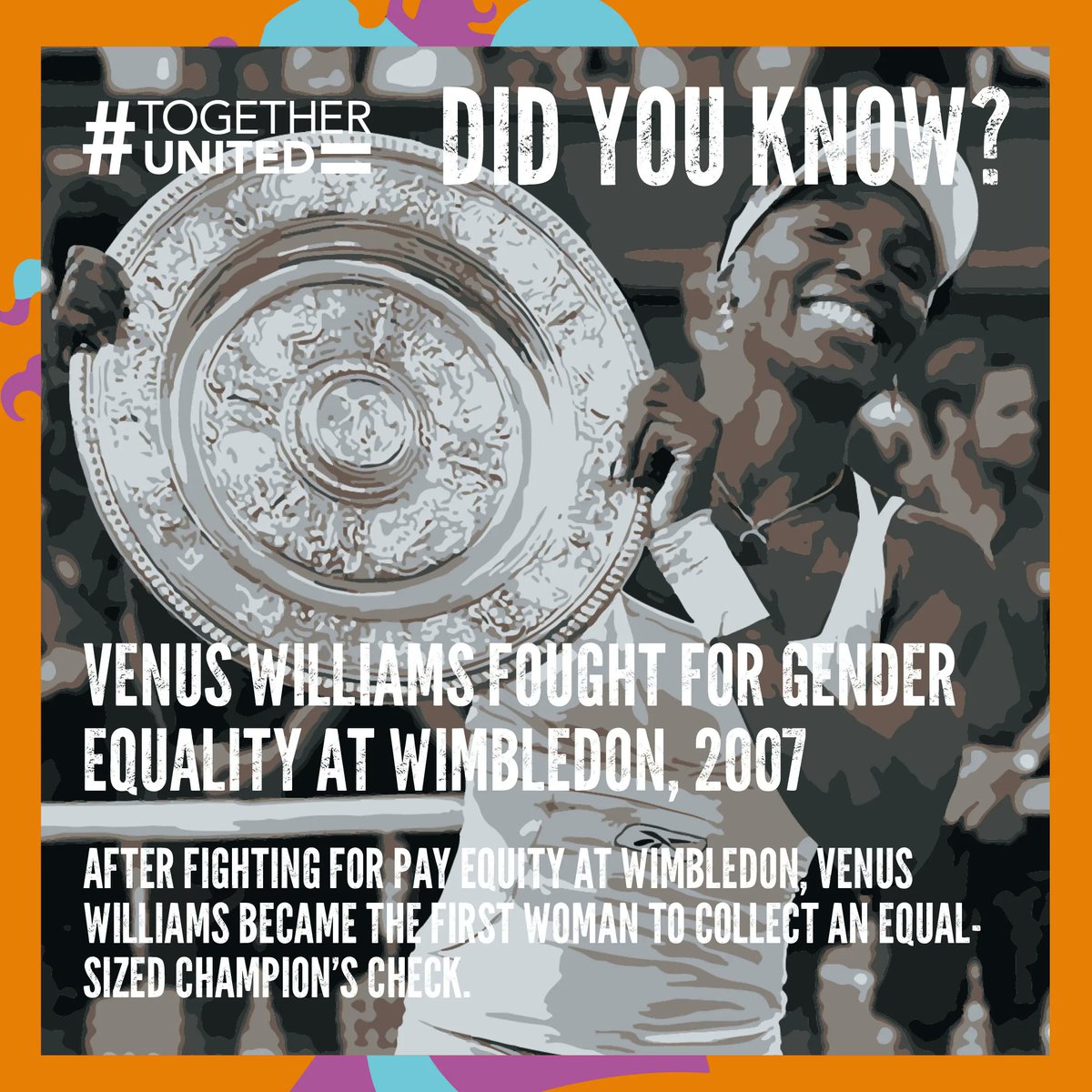 April’s sporting icon is Venus Williams, and for her work she did to help women recieve equal pay in Tennis. 🙌 

#TogetherWeStand #UnitedAsOne #Together #United #AgainstAbuse #AgainstRacism #ForEquality  #MakeTheDifference #BeTheDifference