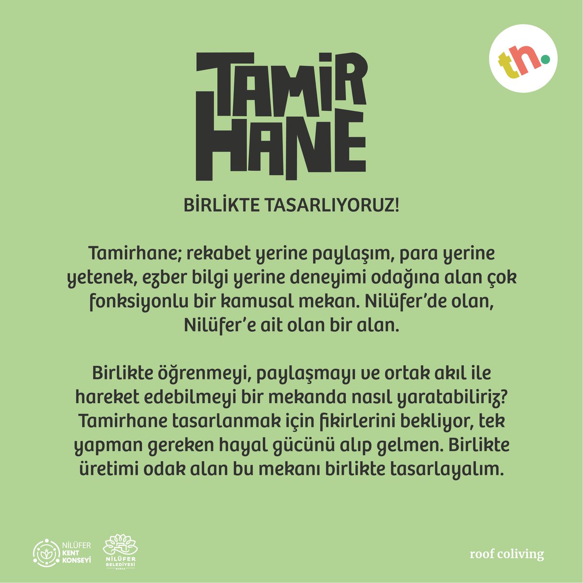 thnilufer's tweet photo. 6-7-8 Şubat tarihlerinde Nilüfer Gençlik Evi'nde Tamirhane'yi birlikte tasarlayacağımız 72 saatlik tasarım çalıştayı olan Tamirathon başlıyor!

https://t.co/rxfzJSYvOQ https://t.co/0Imr4A9lZl