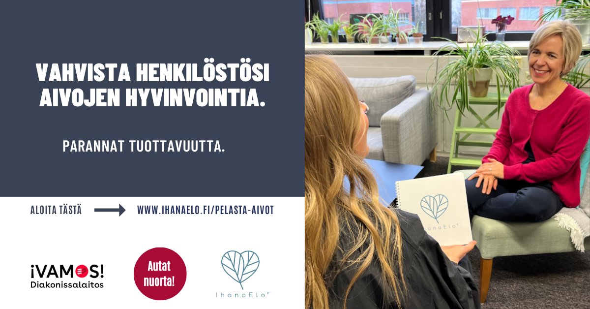 Hei esihenkilö! Miten voisit tukea tiimisi hyvinvointia? Vielä ehdit mukaan Pelasta aivot -kampanjaan vahvistamaan henkilöstösi ja nuorten aivojen hyvinvointia.
 
👉 ihanaelo.fi/pelasta-aivot/

#yritysvastuu #pelastaaivot #savethebrain #ihanaelo #lovelylife #aivotvireeseen