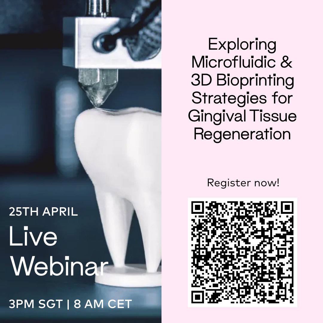 CELLINK3D's tweet photo. 🦷 Exploring Microfluidic and 3D Bioprinting Strategies for Gingival Tissue Regeneration
🗓 25 April 2023, Tuesday @ 3PM SGT | 8 AM CET
Get your spot immediately! https://t.co/4orESd6vbd
#3Dbioprinting #regenerative dentistry #orthodontics #BICO #CELLINK https://t.co/63OPGaztL1