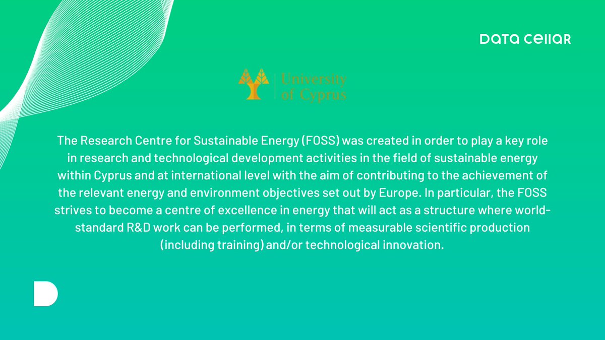 DATACELLAR_EU's tweet photo. π« @UCYOfficial has significant expertise in renewable energy sources (particularly Photovoltaics (PV)), sustainable energy solutions, energy efficiency and smart grids.
πhttps://t.co/3vflQzmiI0
#DATACELLAR_EU https://t.co/UI5uVqJjia