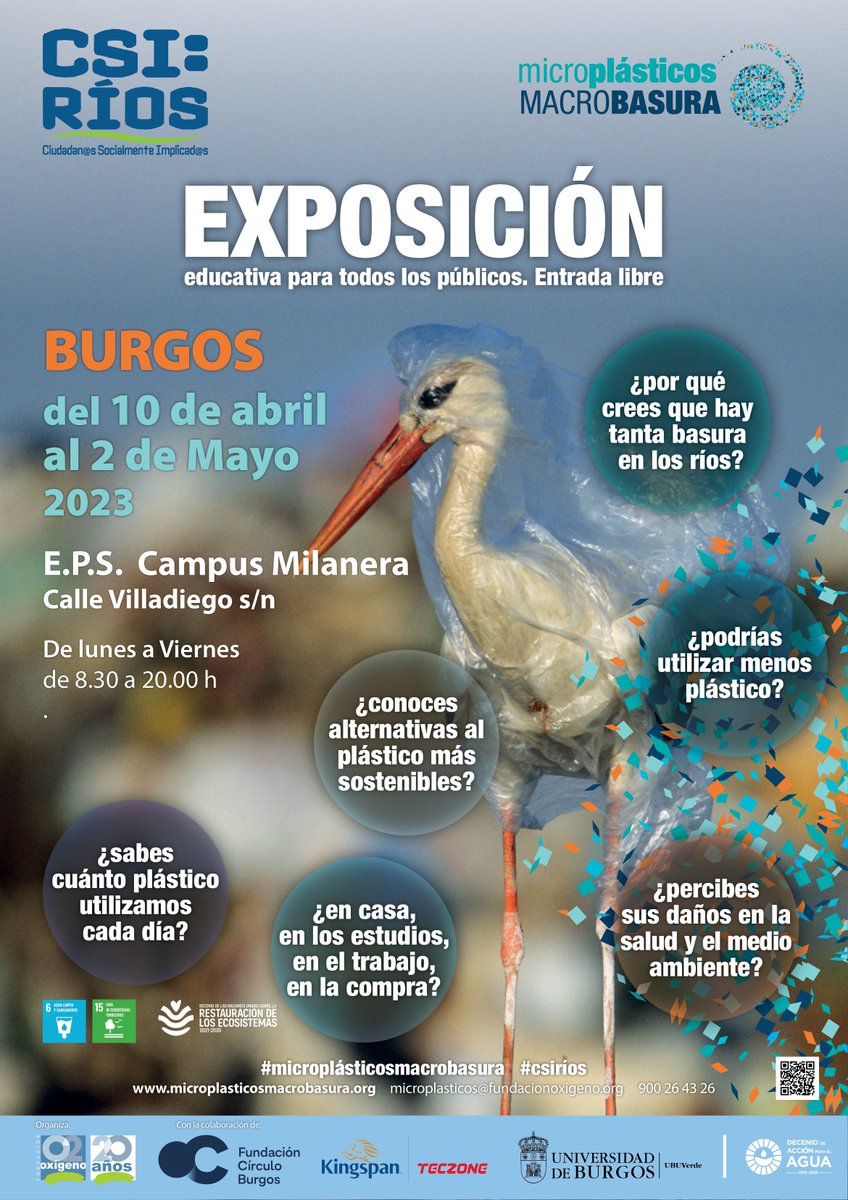 fundacionO2's tweet photo. #Burgos
Ya esta disponible en la EPS de la Milanera de @UBUEstudiantes la exposición "microplásticos MACROBASURA" para sensibilizar del problema de los plásticos y nuestros entornos naturales.
no te la pierdas!!!
@UbuVerde @FCirculoBurgos #microplasticosmacrobasura https://t.co/XZcZ2HmSzf