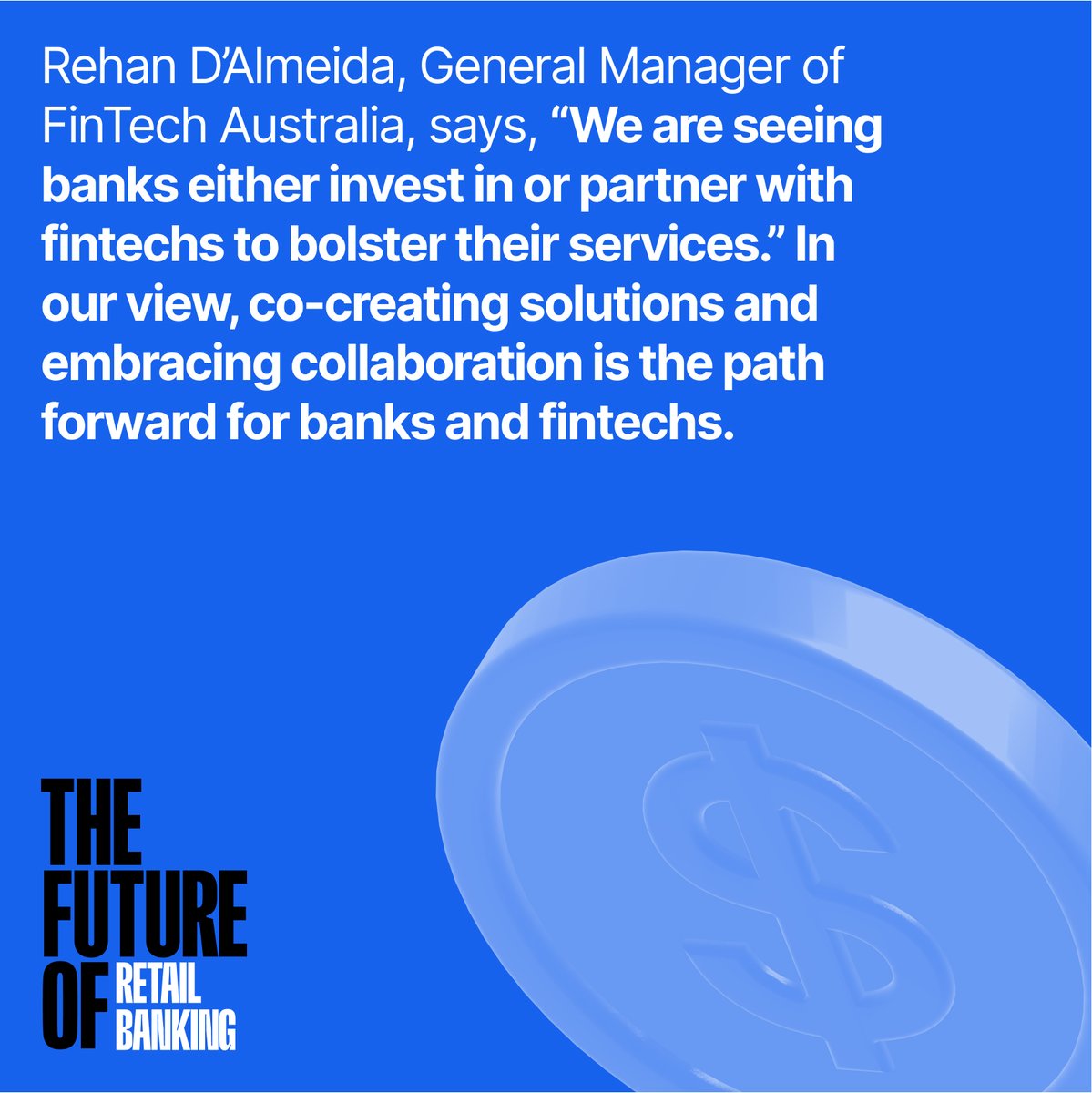 crgwlkrstdio's tweet photo. Are you ready to embrace collaboration in banking? Rehan Mark D'Almeida, General Manager of @ausfintech, believes that those who co-create solutions with fintechs, banks, and third parties will come out on top. https://t.co/QiZH2nf2DN