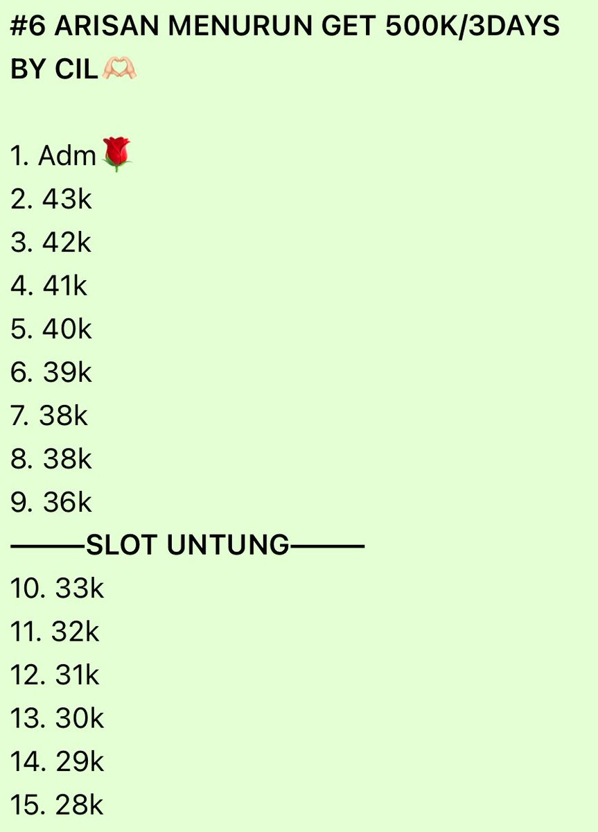Hi hi, <a href="/twycejihyo/">second acc</a> nanti jam 4 sore ada war arisan menurun get 500k/3day loh!

Next bakal ada arisan mendatar, menurun, duos, trios, penta, sesuai request deh. Boleh langsung join grup info/dm buat tanya2 dulu🫶

chat.whatsapp.com/DcHC2ln8dFdAQO…