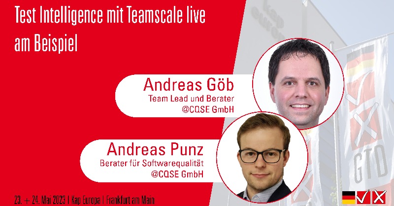 GermanTesting's tweet photo. In diesem Vortrag stellen @a_goeb und Andreas Punz #testintelligence vor, eine Methode, bei der änderungsgetrieben getestet wird, um so Test und Entwicklung präziser aufeinander abzustimmen und Probleme zu vermeiden 💡😊 #GTD #testing