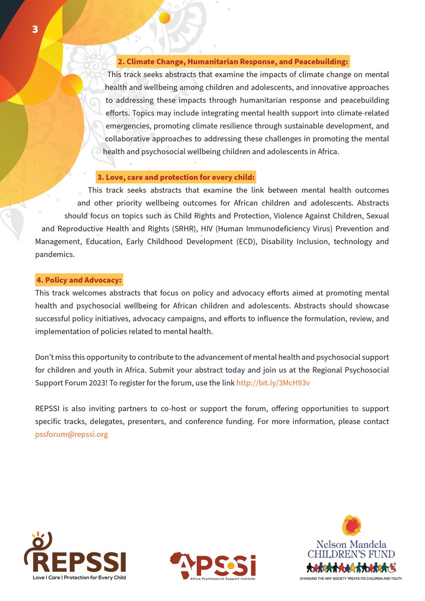 📢The Call for Abstracts submission for the <a href="/REPSSI/">REPSSI</a> 2023 PSS forum is now open until 30 July 2023

Use the link for submissions -&gt; bit.ly/3McFJ9b

Good luck 🌟