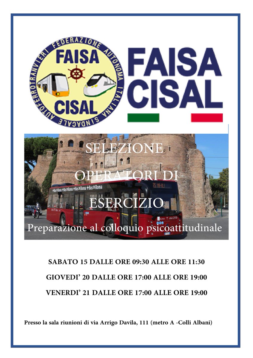 FaisaLazio's tweet photo. Iniziano i nuovi corsi corsi di preparazione per le assunzioni di operatori di esercizio in #atac spa https://t.co/yorCo2reSK