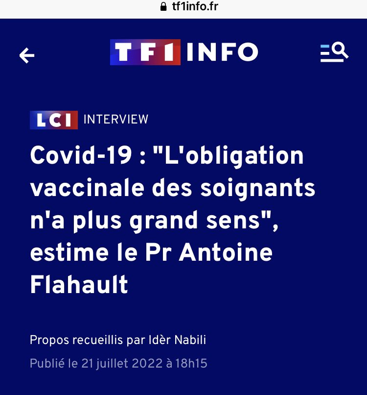 NicoVedrines's tweet photo. Covid-19 : "L'obligation vaccinale des soignants n'a plus grand sens", estime le Pr Antoine Flahault

Publié le 21 juillet 2022 

Tiens tiens encore un #Antivax 

#AbrogationLoi5Aout2021 
Cette loi inique et scélérate dure depuis bien trop longtemps.

https://t.co/PvebpjDqmI https://t.co/iEL8ZTKQfj