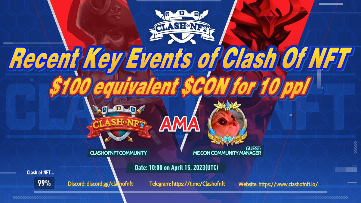 Clashofnft's tweet photo. #ClashOfNFT Townhall Meeting: $CON Listing🔥

🥷🏻Guest: ME, Community Manager
⏰Time: 10AM UTC, Apr 15
🏟️Venue: https://t.co/XEAGsTLB98

🎁$100 worth of $CON during the Q&amp;A session

#Gamefi #NFT #P2E #Giveaway https://t.co/TvQqAsN1WW
