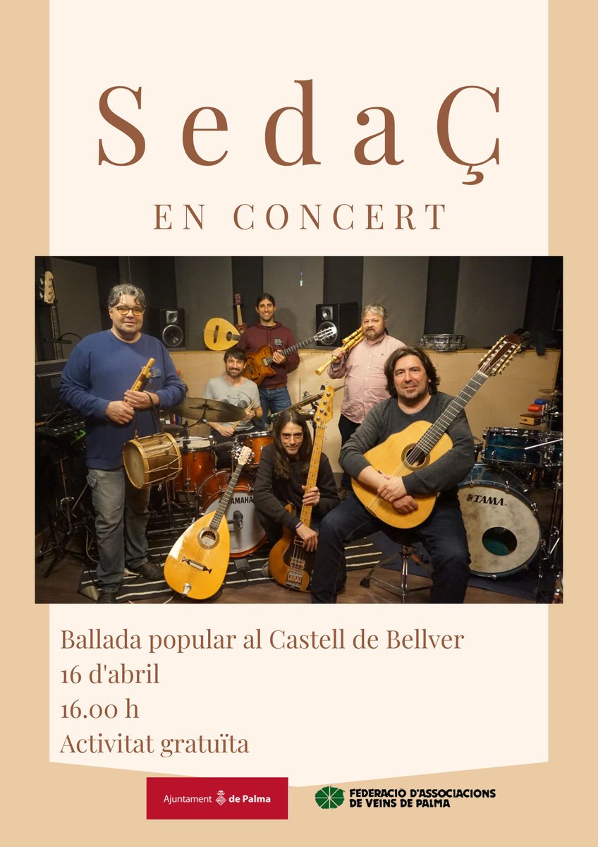 Cultural_ment's tweet photo. Bon dia culturetes! 🎭

Venim a proposar-vos un pla genial per a aquest Diumenge de l'Àngel!
SedaÇ oferirà un concert i ballada popular al Castell de Bellver!

🗓️ 16 d'abril
📍 Castell de Bellver
🕖 16.00 h

Ens hi veim?

Salut, cultura i música!💚🎶 https://t.co/0ydnQIQ0oa