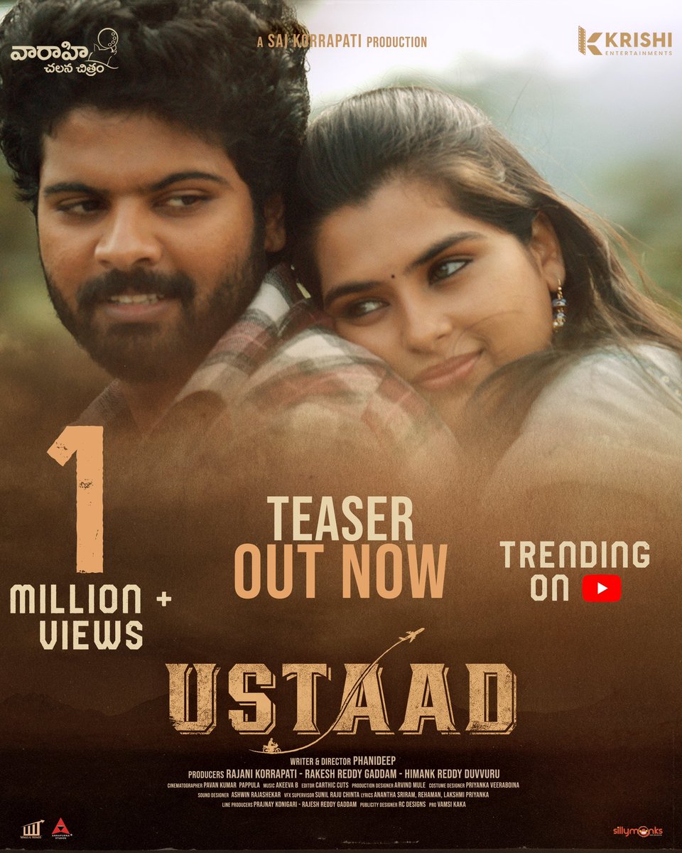 Sri Simha Koduri (@simhakoduri23) on Twitter photo 1M and Trending! 😍❤️🔥 #USTAAD 
#UstaadTeaser 1M and Trending! 😍❤️🔥 #USTAAD 
#UstaadTeaser
