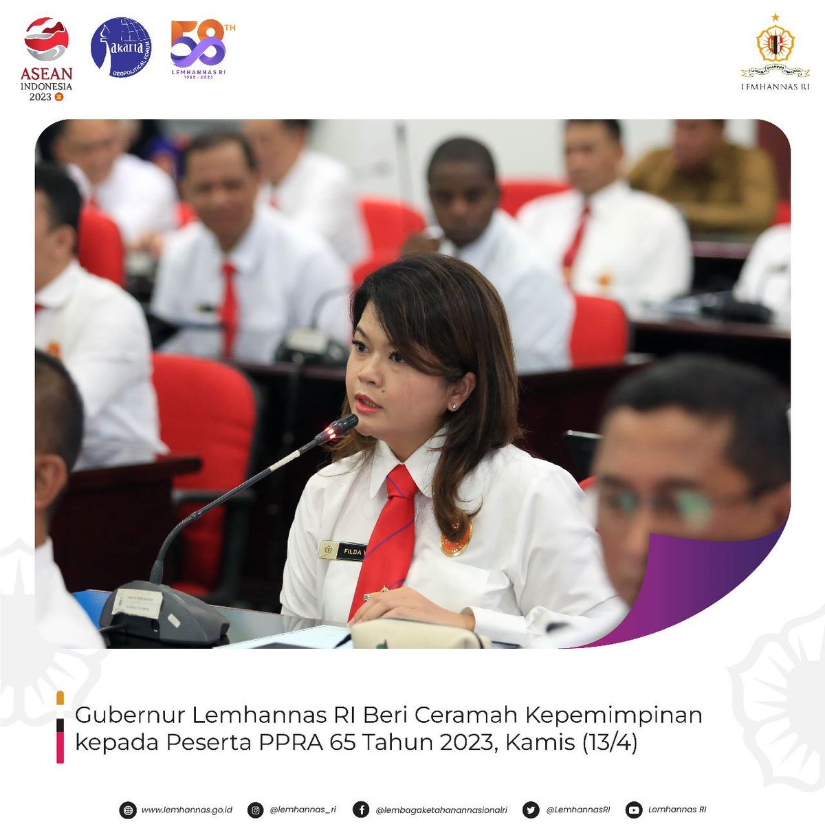LemhannasRI's tweet photo. Untuk menanamkan hal kepemimpinan secara lebih dalam, Gubernur Lemhannas RI Andi Widjajanto hari ini mengelaborasinya kepada para peserta. 

#LemhannasRI
#PPRA65
#kepemimpinan
#pemimpin https://t.co/f6o0I3etvo