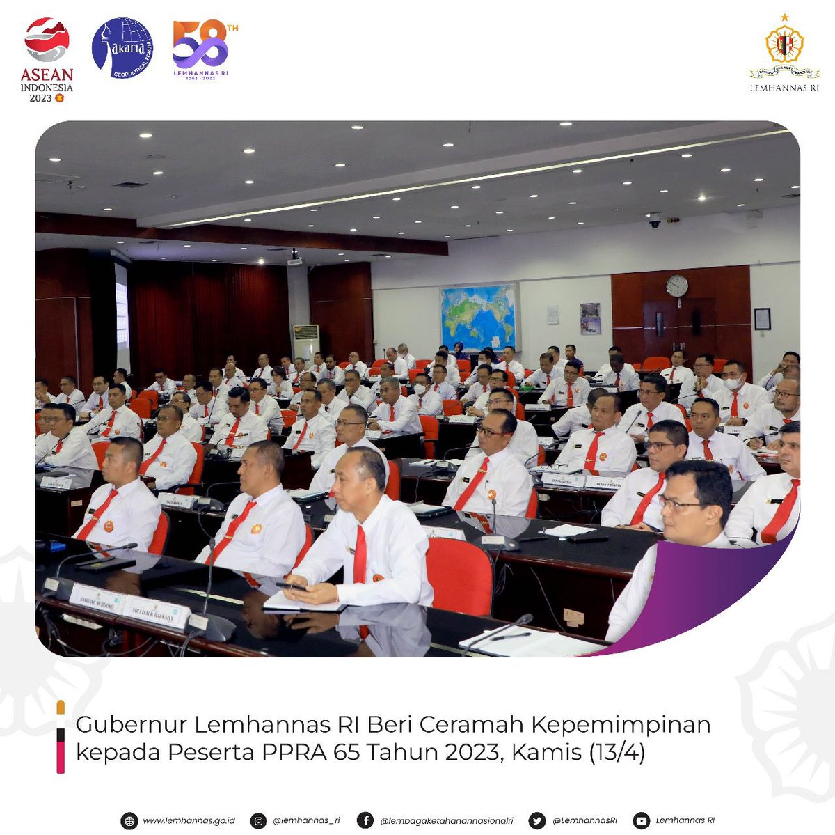 LemhannasRI's tweet photo. Untuk menanamkan hal kepemimpinan secara lebih dalam, Gubernur Lemhannas RI Andi Widjajanto hari ini mengelaborasinya kepada para peserta. 

#LemhannasRI
#PPRA65
#kepemimpinan
#pemimpin https://t.co/f6o0I3etvo