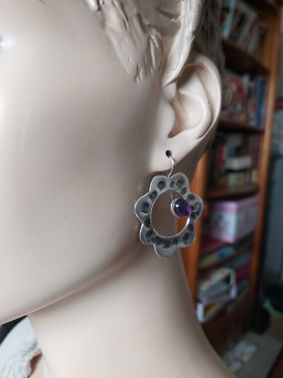 Large Silver Amethyst Earrings,Large Flower etsy.me/3Q1qHCZ #largesilverearring #amethystearrings #largeflowerearring @etsymktgtool