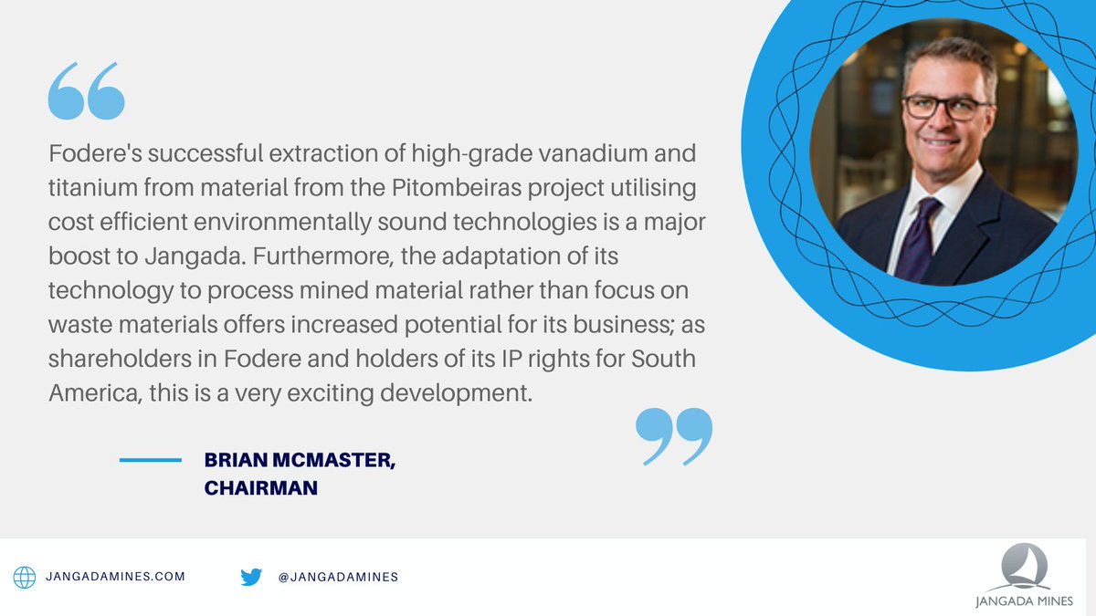 jangadamines's tweet photo. 🚨RNS
#JAN is pleased to announce positive test results regarding the extraction of high-grade #titanium dioxide and #vanadium pentoxide from its Pitombeiras project in Brazil.

(cont'd 👇) https://t.co/AE0ph8LJRZ