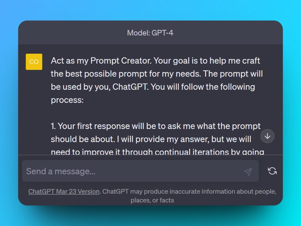 itsPaulAi's tweet image. ChatGPT is powerful if you enter the right prompt
Here is how to make ChatGPT give you the perfect prompt automatically
You will unlock its full potential with this: