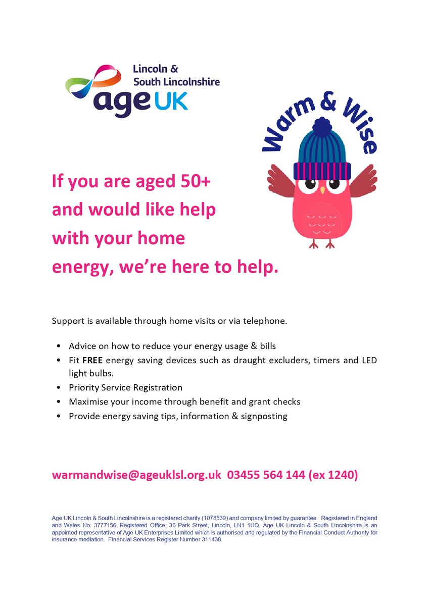JUSTLincs's tweet photo. If you are aged 50+ and would like help with your home energy, @ageuklsl are here to help.
#ageuk #lincolnshire #southlincolnshire #lincoln #energy #lincsconnect https://t.co/chRxImDW80