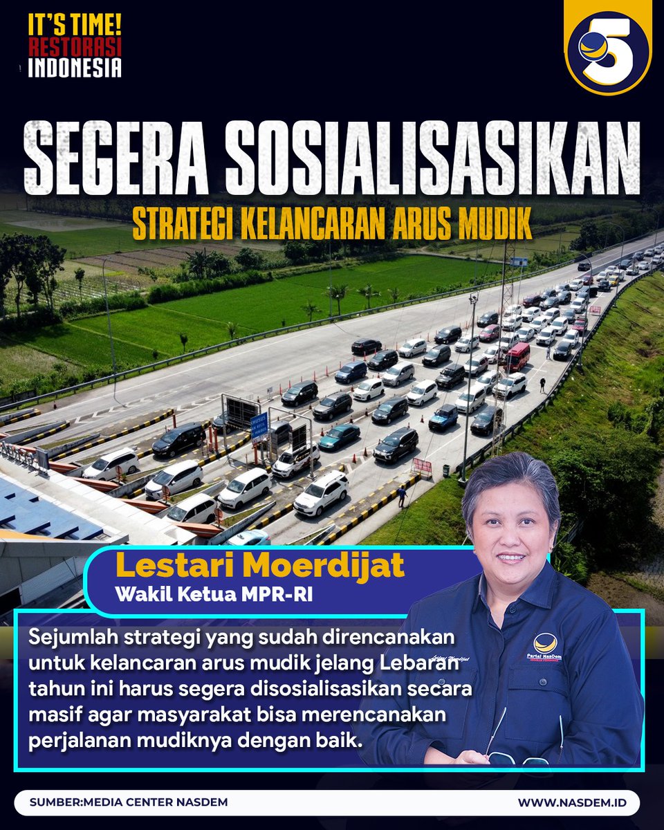 Wakil Ketua MPR RI Koordinator Bidang Penyerapan Aspirasi Masyarakat dan Daerah, Lestari Moerdijat meminta agar sosialisasi masif lewat komunikasi yang intensif antarpemangku kepentingan dan masyarakat dalam mengelola pergerakan jutaan pemudik di Tanah Air.