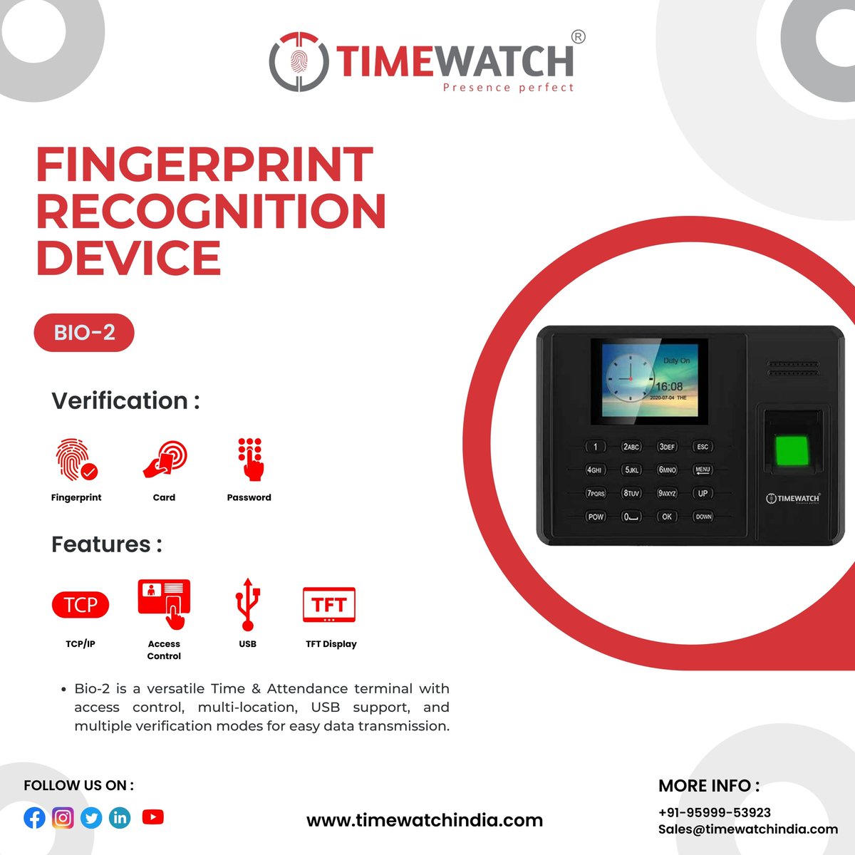 timewatchbiome's tweet photo. Upgrade Your Time and Attendance System with BIO-2 from TimeWatch
Bio-2 is a #biometric time and #attendance terminal that uses #fingerprint recognition to identify employees and record their working hours.
#timewatch #biometric #accesscontrol #fingerprintreader #technology https://t.co/xUZOKhheaj