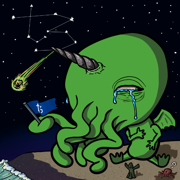 DarkWheelNFT's tweet photo. #tezos in the stars, #tezos on the flag, tears (hopefully of joy) at this unicorn of a blockchain.
Also, love that little octopus that's looking up to her role model.
#Chibithulhu
180/666, 1 $xtz each
See the attached tweet for links, etc.
#darkart https://t.co/YdE4RKmmk9