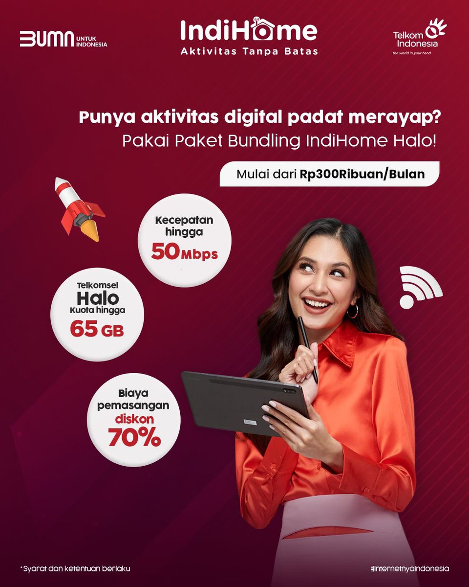 Internetan di rumah, maupun di luar sekarang gak bakal terhambat! 🤩

Pakai Paket Bundling IndiHome Halo yang selalu ada buat dukung segala aktivitas Kamu semakin lancar ✨

Cuss cek info lengkapnya di myih.ch/indihome-halo

#AktivitasTanpaBatas