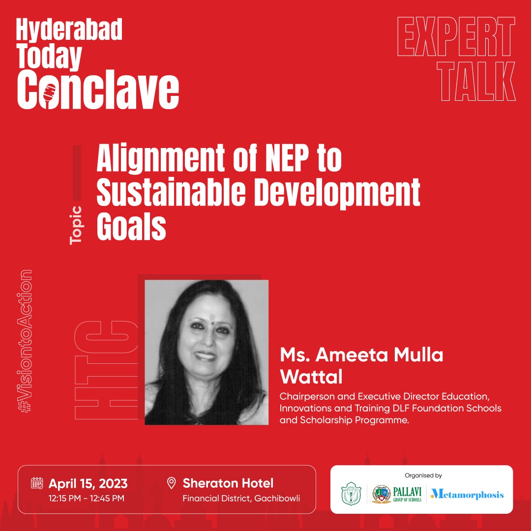Unlocking Education for Sustainability with Ms. Ameeta Mulla Wattal! 🌍🎓 Join us at HTC for an Expert Talk on National Education Policy & Sustainable Development Goals. Get inspired to shape a brighter, greener future! 
#HTC2023 #Visiontoaction #dreamtodo #hyderabadtodayconclave
