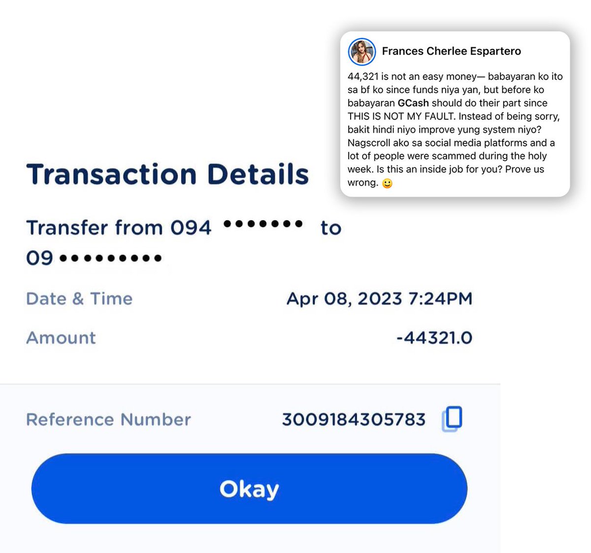 dailyguardianph's tweet photo. LOOK: A netizen took to social media to express her frustration after allegedly losing a huge amount of money on GCash.

Uploader Frances Cherlee Espartero shared on Facebook Wednesday her experience of allegedly losing P44,321 in the popular mobile wallet. https://t.co/SK8qWPeDxV