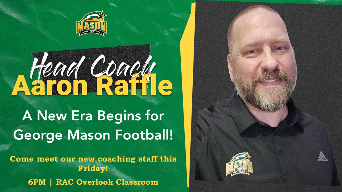 GMUClubFootball's tweet photo. We are extremely excited to announce the hiring of our new Head Coach! 🔰🏈🔰 https://t.co/GQHB7ztKLq