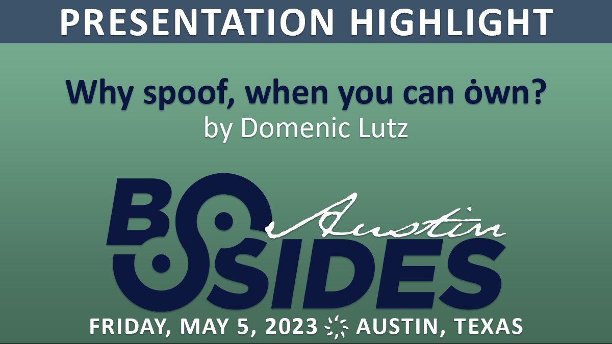 BSidesAustin's tweet photo. Join #BSidesAustin on May 5 at 10am CT for “Why spoof, when you can ȯwn?” with Domenic Lutz.
Tickets: https://t.co/VQLFWsYRjY
#spoofing #homoglyph #typosquatting #bsides #infosec @SecurityBSides @BSidesSATX @AustinISSA https://t.co/5SxCE6aqZh