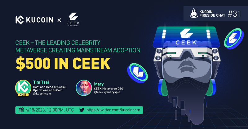 kucoincom's tweet photo. 🔥Join our next Twitter Space with host, Tim Tsai, as we dive deep into @CEEK, a leading celebrity Metaverse creating mainstream adoption.

🎁$500 Giveaway (10 winners of $50 in CEEK)
1⃣ Follow @kucoincom &amp; @CEEK
2⃣ Like, RT &amp; tag 2 friends
3️⃣ Join the space

Set a reminder ✅