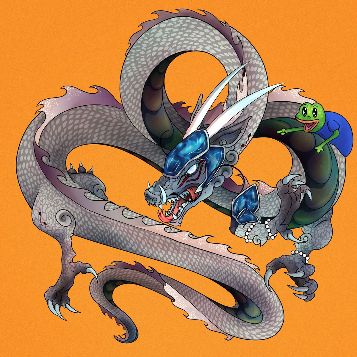 BeeDub_13's tweet image. Got my #BitDragon from @DragonsoftheW totally stoked with the orange BG and the #Pepe This one is going with me to the grave!! Can't wait for the first ever #ordinal #P2E on #BTC    #Bitcoin