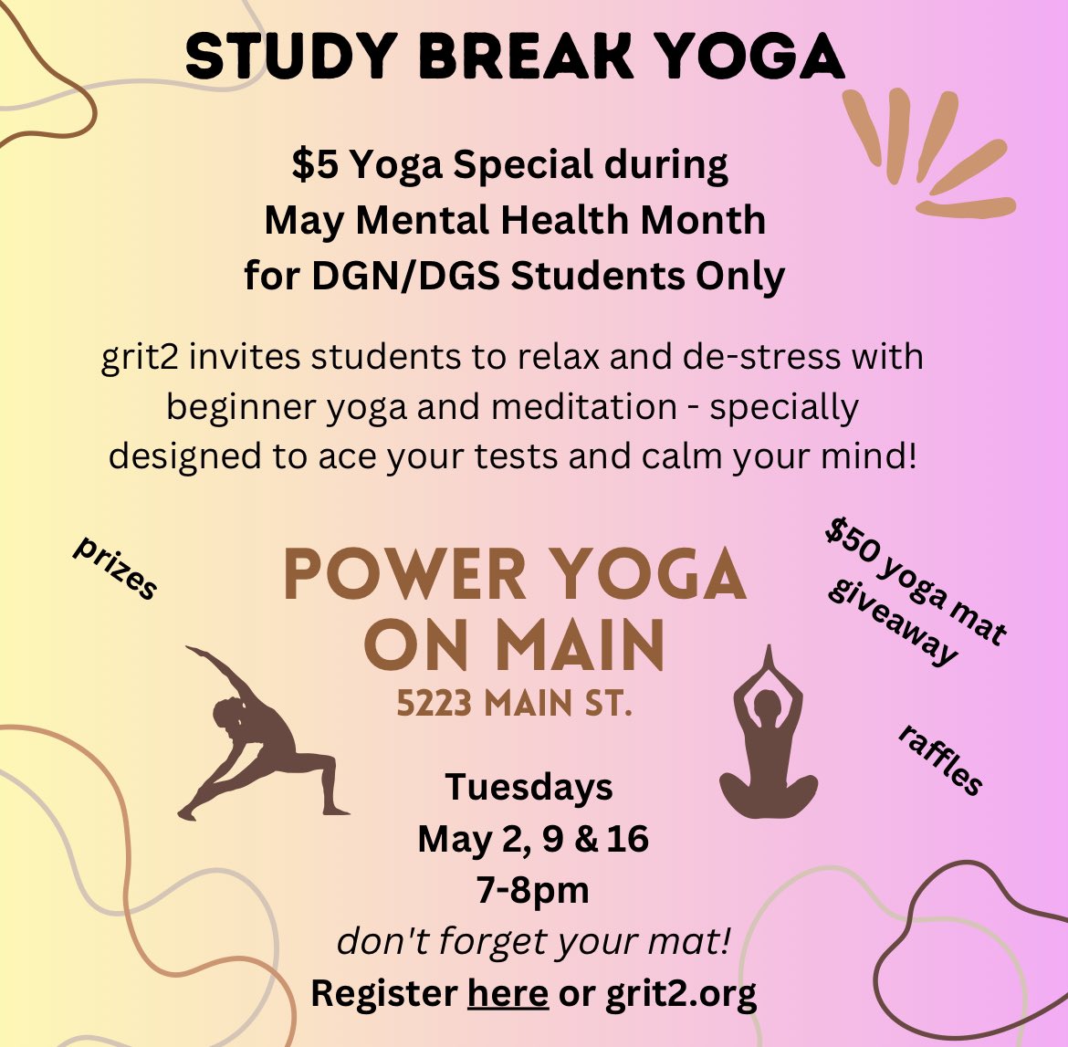 D99 students are invited to PYOM to practice yoga and mindfulness in May. Find your inner zen.  #maymentalhealth grit2.org
