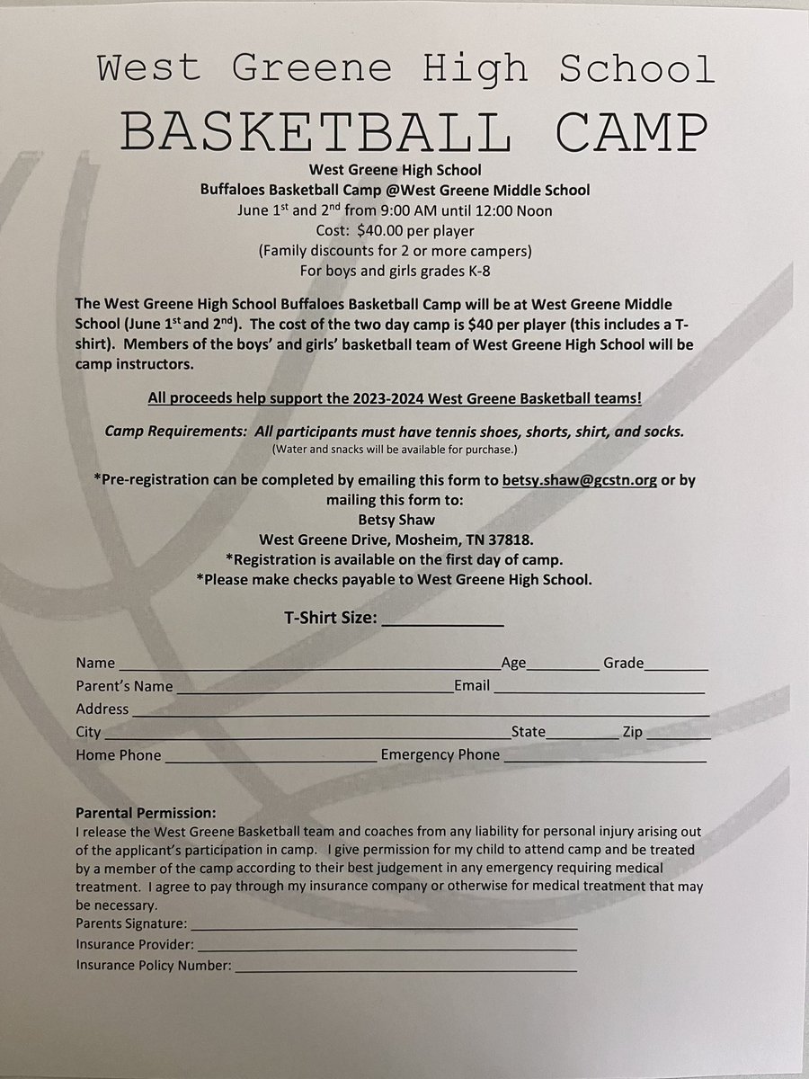 MosheimSchool's tweet photo. 🚨West Greene High School boys and girls basketball teams will be hosting a little kids camp on June 1st and 2nd. If you have any questions reach out to Betsy Shaw at West Greene High School or Allen Tolliver at Mosheim School !! 🚨 https://t.co/6Toi78TQrT