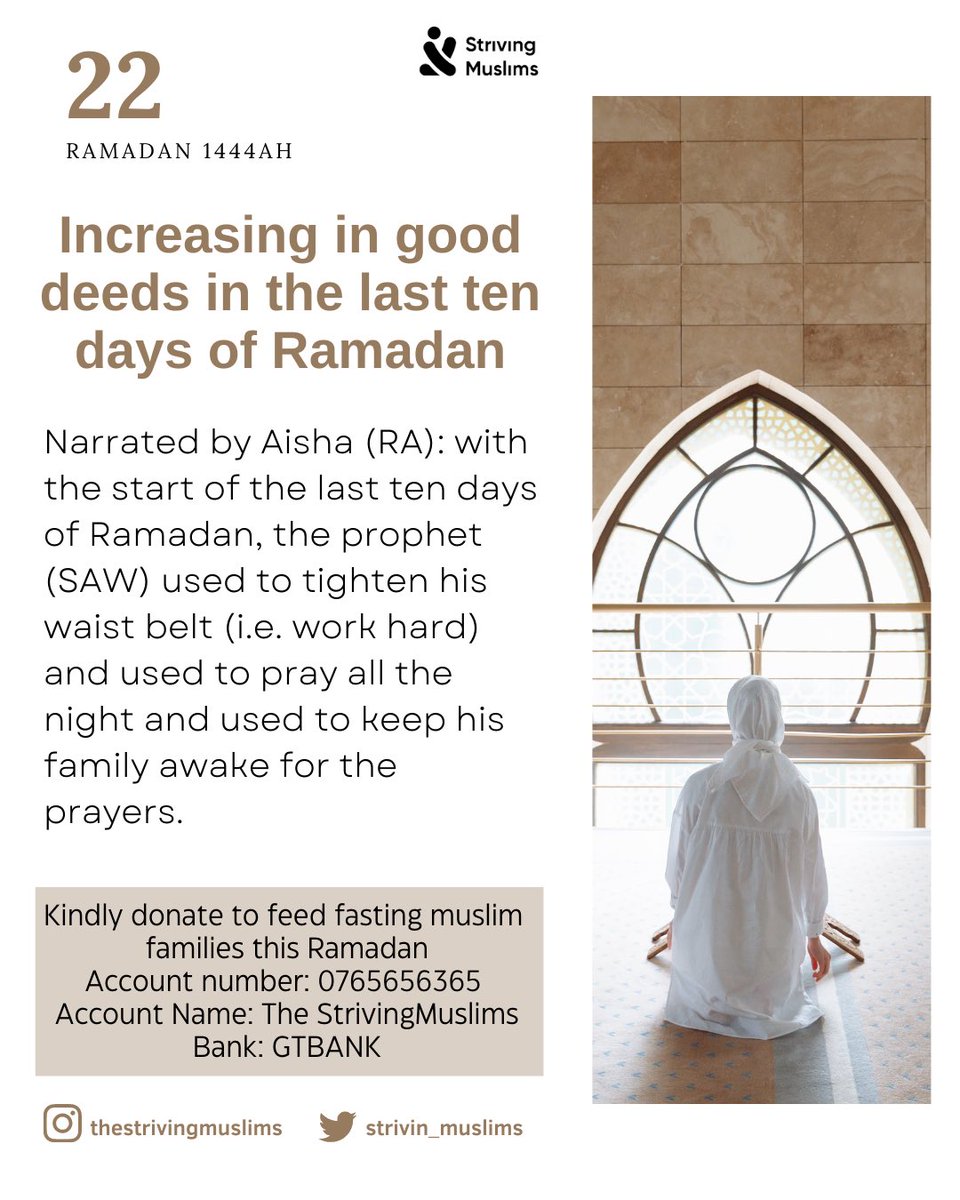 strivin_muslims's tweet photo. Ramadan Day 22
Kindly Donate to feed fasting Muslims this Ramadan
Acct no: 0765656365
Acct name: The strivingmuslims
Bank: GTBank
May Allah reward you abundantly
#ramadan2023 #thestrivingmuslim #feedthefastingmuslims #ramadanproject https://t.co/AMp4EGDjCf