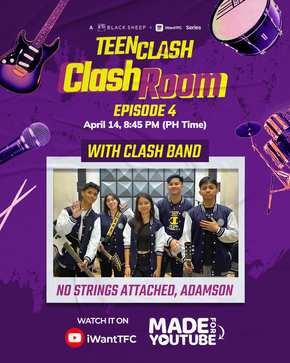 ofc_iwant's tweet photo. ayoooo! CLASH-mates! CLASHROOM is back!!! get ready for a rockin' Friday with @struggail, @ralphhmalibunas, @LukeAlford_ &amp; @FANA_Official ! 🤘💜⚡

we also got @vivoree &amp; our clashband No Strings Attached from Adamson! watch it LIVE tomorrow night, 8:45 PM after #TeenClash EP4! https://t.co/4bsw8JbqEP