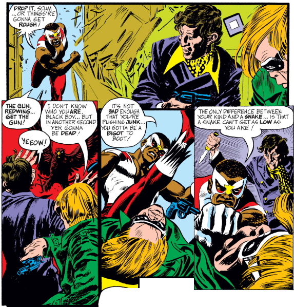 MarvelADay's tweet photo. #MarvelADay #Cap144 The Falcon takes down some drug dealers. - JRW https://t.co/t4B6nFzxKb