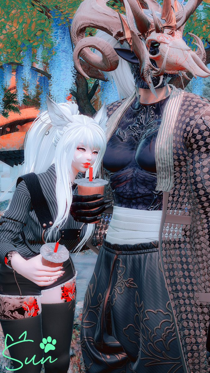 NyuCats's tweet photo. Catching up with an old friend. Don’t tell him you see anything, I’m trying be sneaky…

#FFXIVScreenshots || #EorzeaPhotos || #GPOSERS || #miqote || #Xaela || #SunSnaps https://t.co/yeI7V7Rfk1