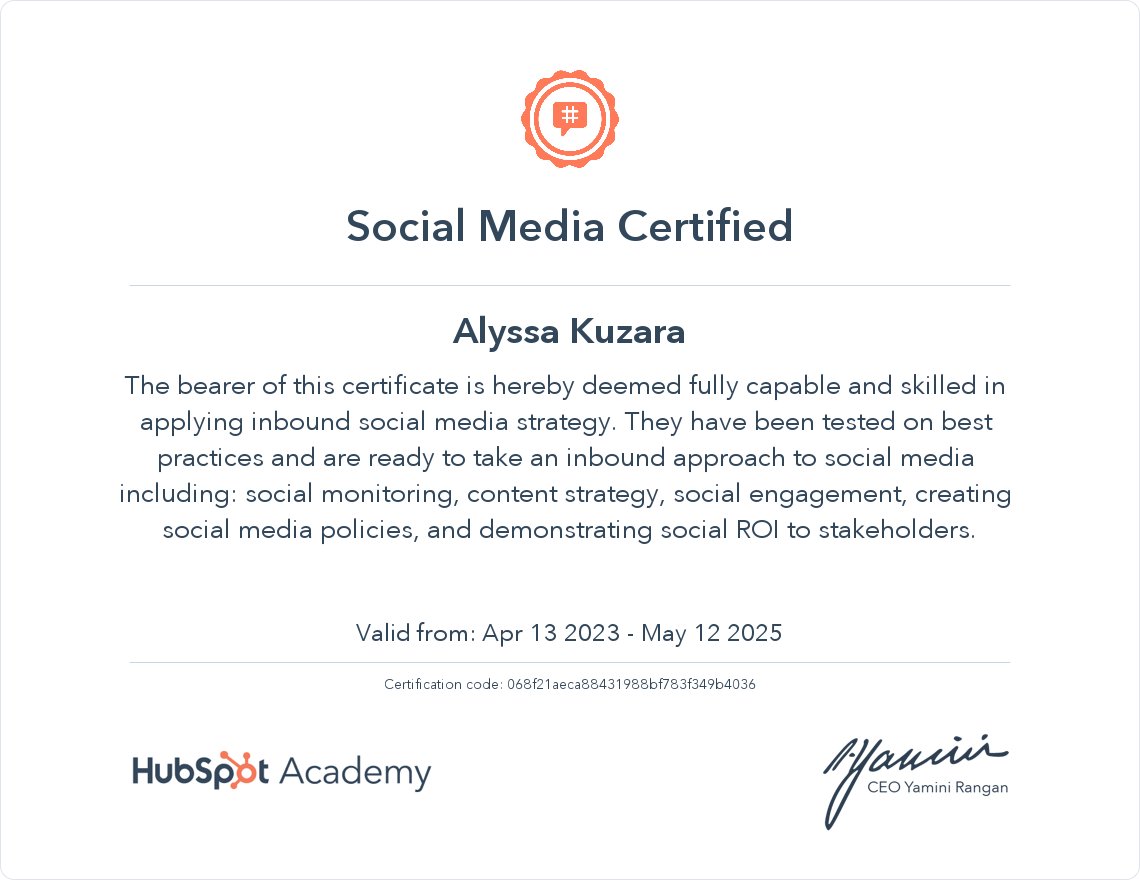a3kuzzy's tweet photo. Another certification thanks to @HubSpotAcademy 😎 Did you know that Snapchat and Instagram stories are examples of ephemeral stories? This means that they are fun and quick bits of content that disappear within 24 hours! #spring309 @teacherJLK https://t.co/8k0H9CQkbL