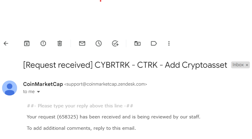 CTRK_ERC20's tweet photo. Follow up CMC Listing Request @CoinMarketCap
 Ticket: 658325 for follow up please contact https://t.co/0gCAtItfFk
. $CTRK https://t.co/QxyKpRLeVC