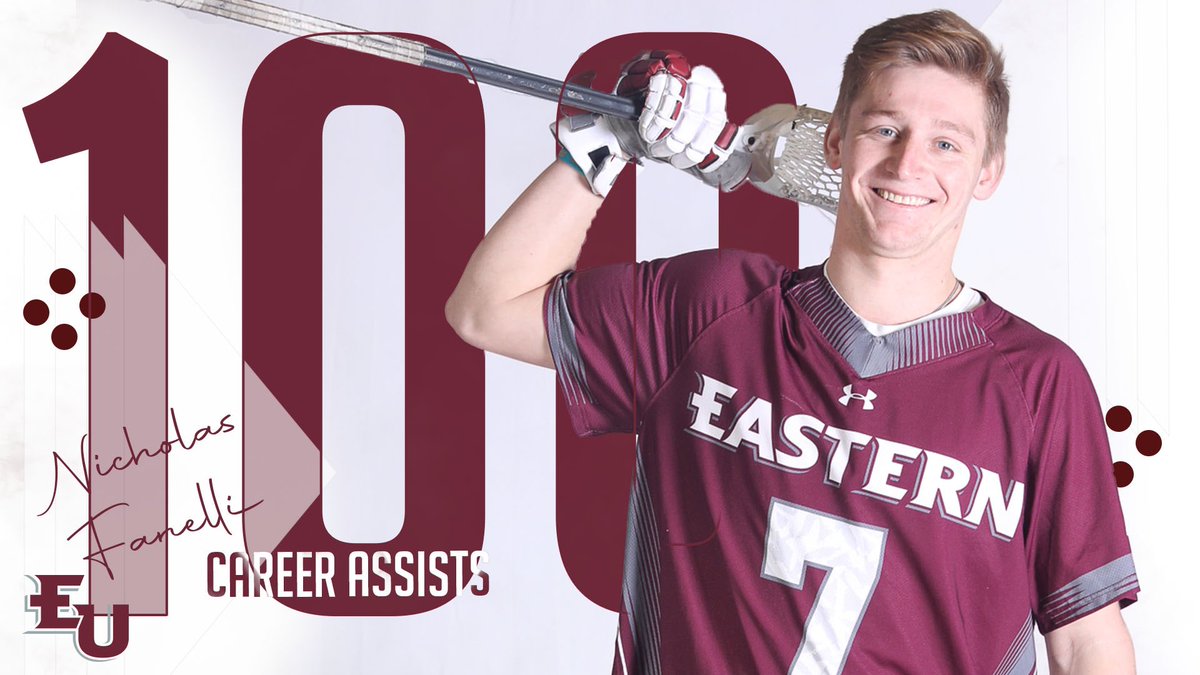 100 is a big number! Nicholas Fanelli became just the second Eastern Men’s Lacrosse player to notch 100 helpers in his career. He is currently tied with David Darling with 104 assists. he reached the mark with a career-best eight assists in a 21-11 win at LVC. #FlyWithUs