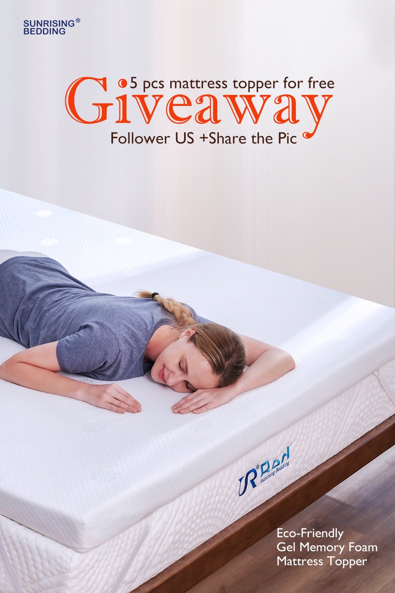 sunrisingbed's tweet photo. 🎉 GIVEAWAY ALERT 🎉 We're giving away 5 of our luxurious Mattress Toppers FOR FREE on Twitter! All you have to do is follow us and retweet this tweet for a chance to win. Don't miss out on this amazing opportunity to take your sleep to the next level! #SunrisingBedding #Giveaway #MattressToppe