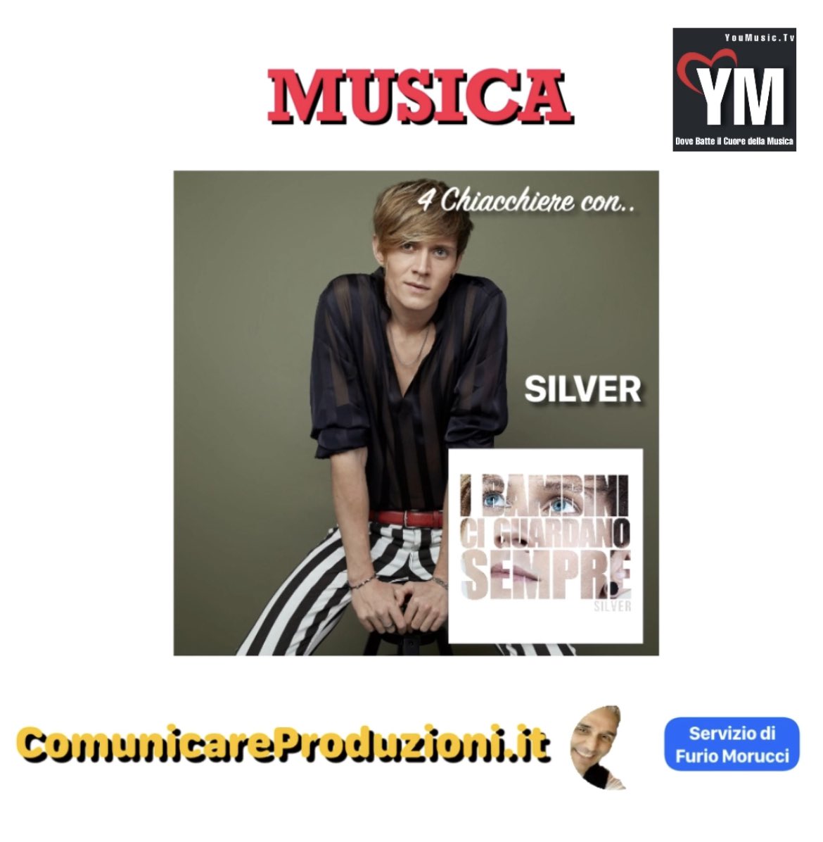furiomorucci's tweet photo. #Oggi la nostra #SocialTv https://t.co/ZCIQ6fbXW7 dedicata al #mondo della #Musica incontra un bravissimo cantautore. È con noi @SilverOfficial con il brano dal titolo “I bambini ci guardano sempre”. Seguiteci con un #like alla pagina #Social #Facebook 👉 https://t.co/yOEzoeRP26 https://t.co/ZsOkMZIcc3