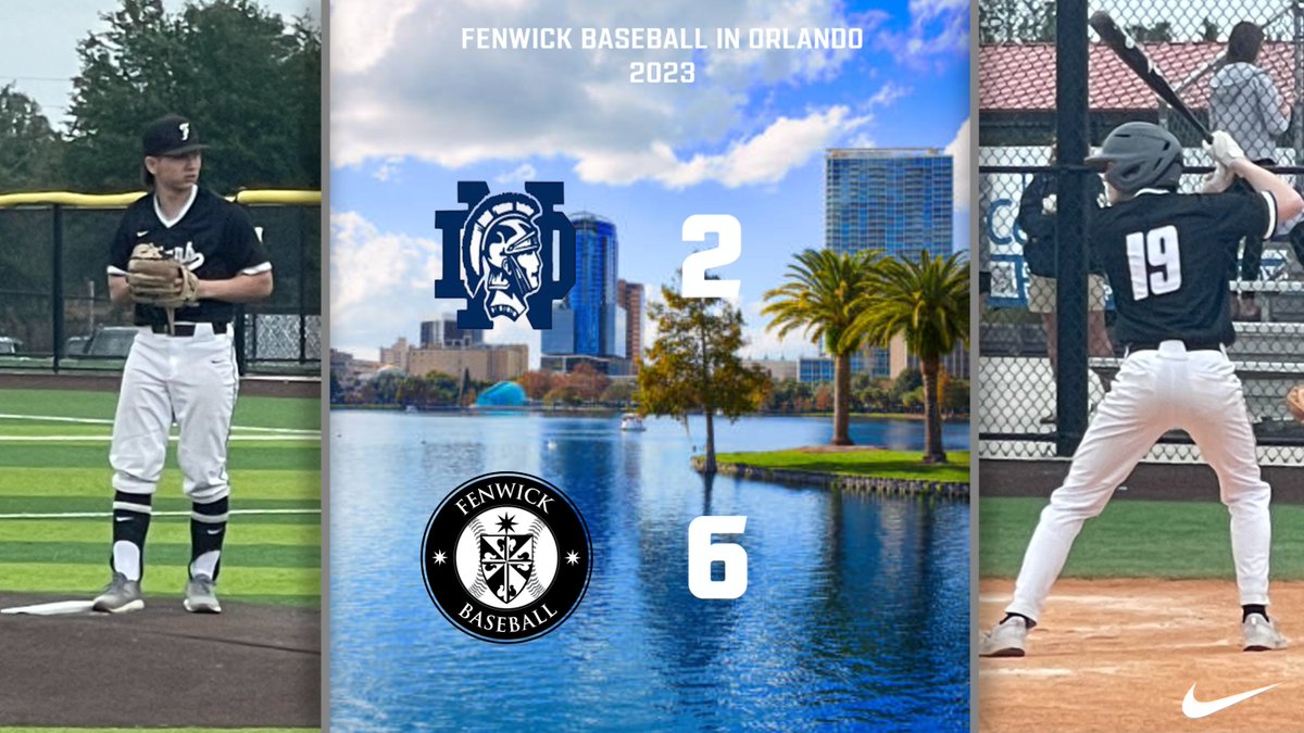 Our Friars with the 6-2 win vs Notre Dame HS (Ohio).  Wicker: 2-4, 2 RBI at the plate, 5 SO on the mound Schultz: 2-3, 2 RBI, struckout the side to close game on mound 
MacKinnon: 2-4 
Gonzalez: 2-3 w/a big triple 
#FenwickBaseball #Family
